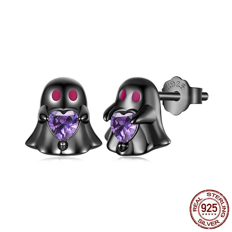 S925 Sterling Silver Fun Halloween Ghost Stud Earrings