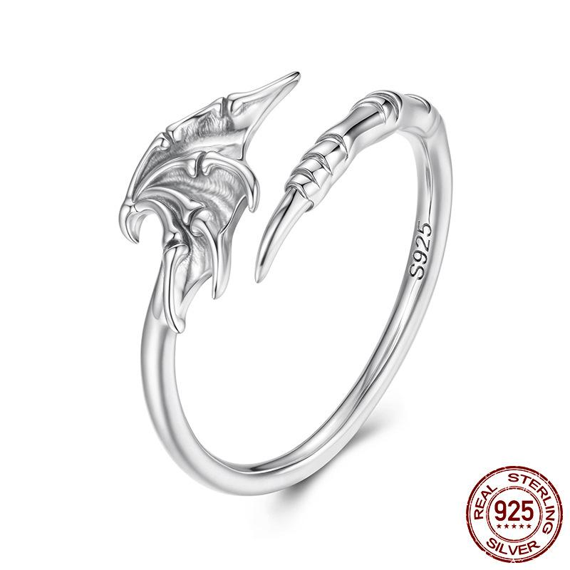 S925 Sterling Silver Halloween Devil Wing Open Ring