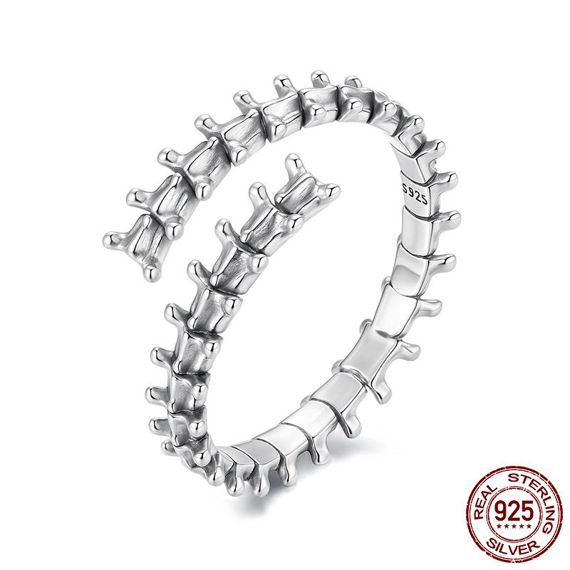 S925 Sterling Silver Halloween Spine Open Ring