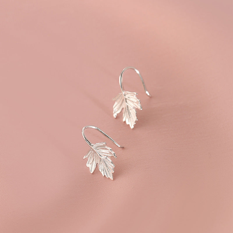 925 sterling silver maple leaf ear hook - silvery