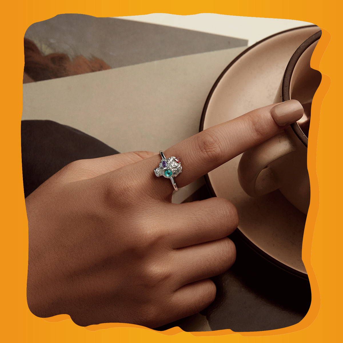 S925 Sterling Silver Open Ring with Halloween-Patterned Skull