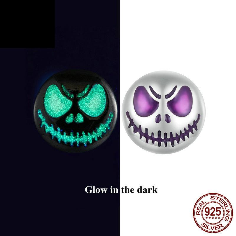 S925 Silver Glow-in-the-Dark Ghost Face Halloween Stud Earrings
