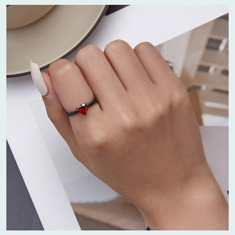 S925 Silver Halloween Dark-Plated Heart Ring
