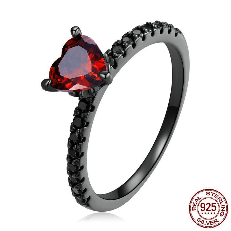 S925 Silver Halloween Dark-Plated Heart Ring