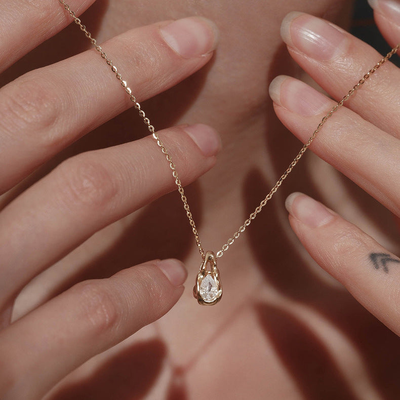 925 sterling silver droplet shaped pendant necklace - rose golden