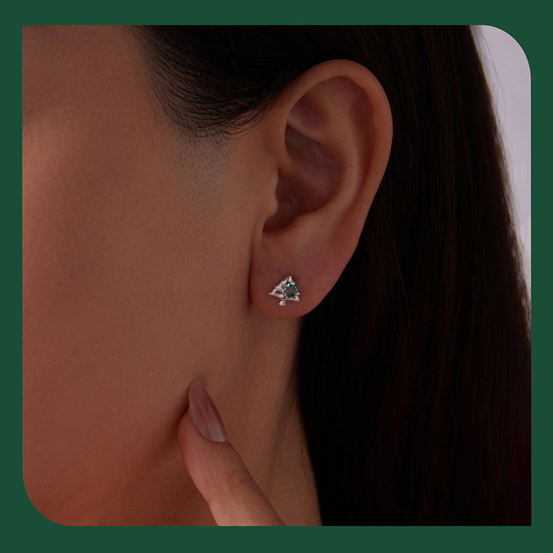S925 Sterling Silver Christmas Tree Stud Earrings