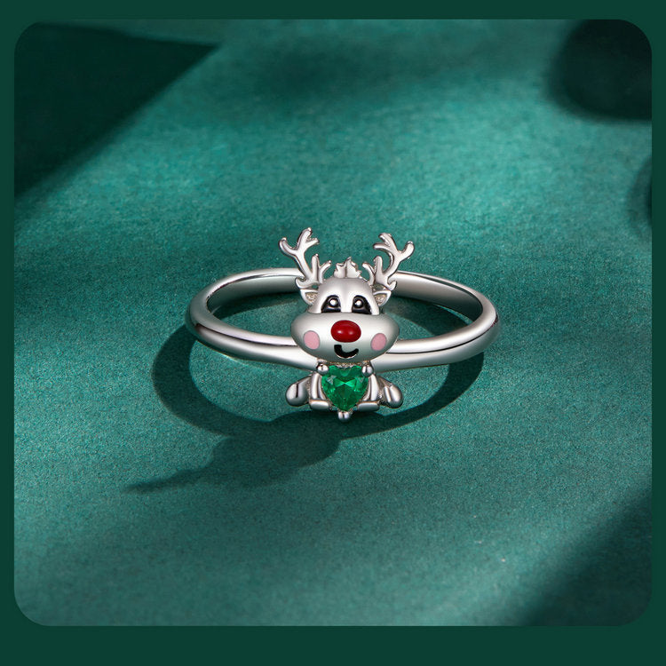 S925 Sterling Silver Christmas Reindeer/Elk Open Ring