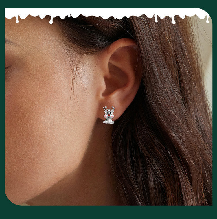 S925 Sterling Silver Christmas Reindeer Stud Earrings