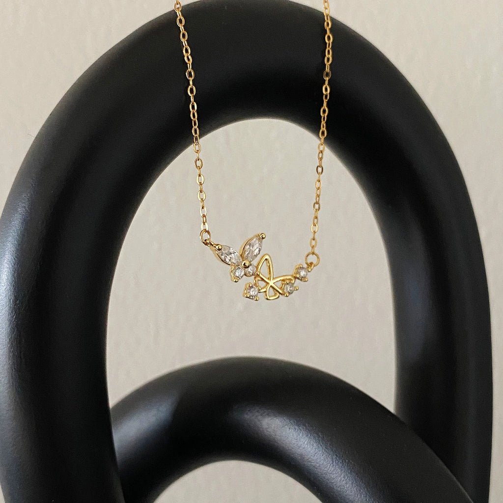 925 sterling silver double butterfly pendant necklace