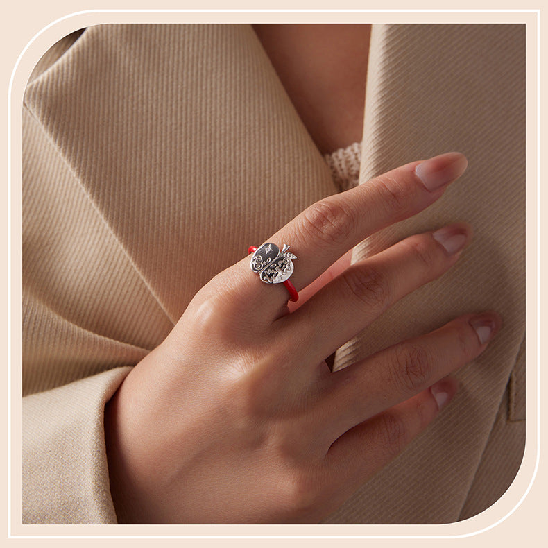 S925 Sterling Silver Christmas Apple Open Ring