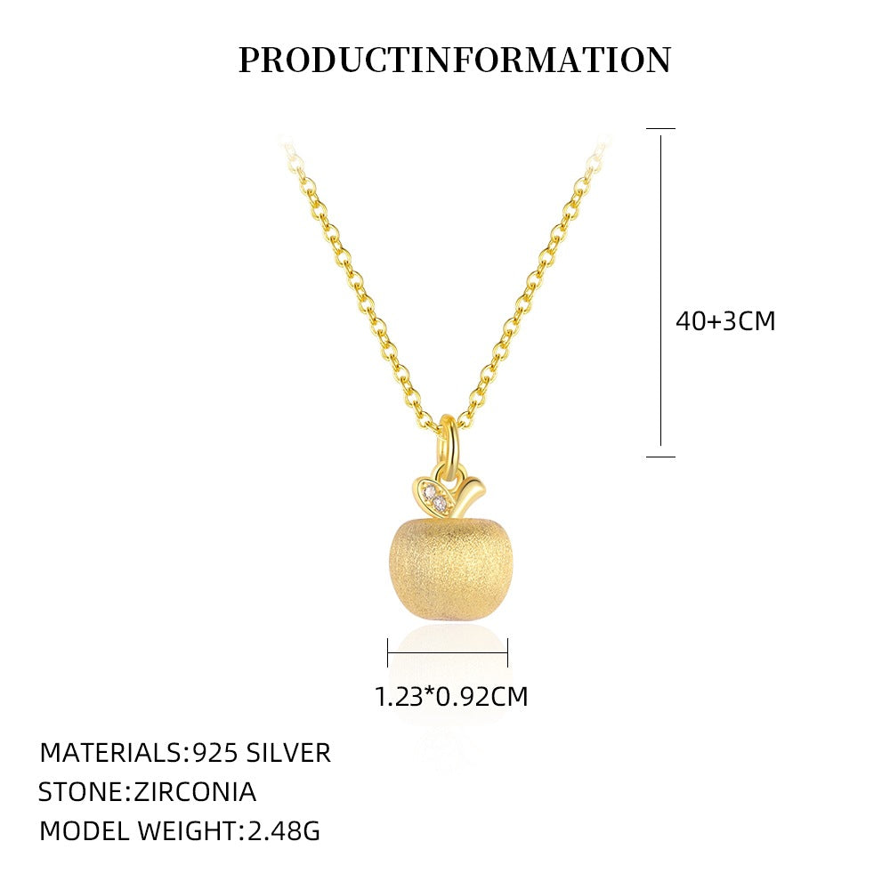 S925 Sterling Silver Matte Gold Apple Pendant Christmas Necklace