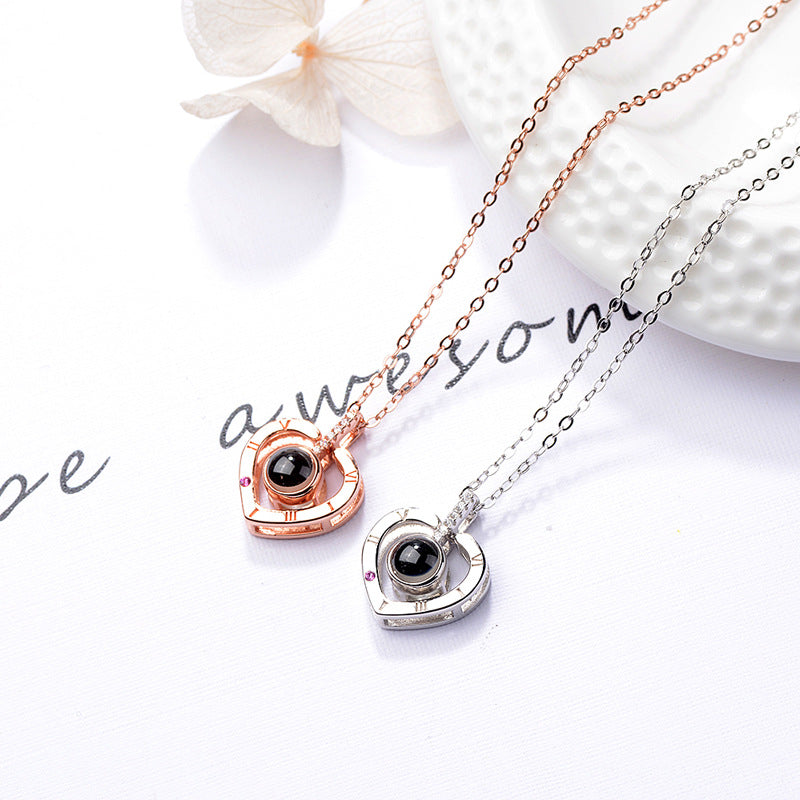 S925 Sterling Silver "Always With You" Christmas Projection Necklace – "I Love You" in 100 Languages
