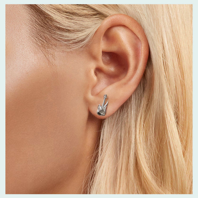 S925 Sterling Silver Halloween Skeleton Hand Bass Stud Earrings