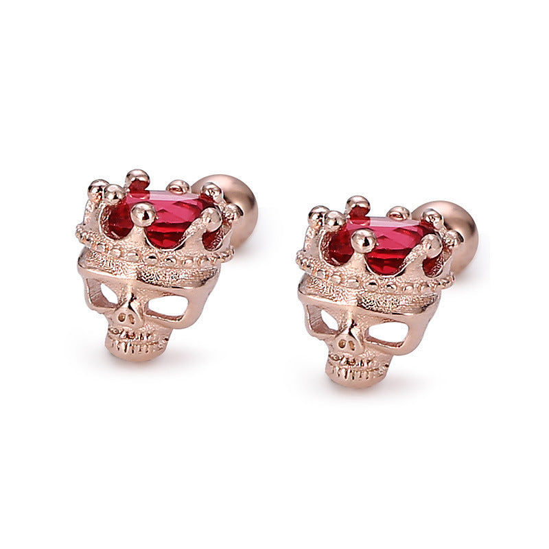 S925 Sterling Silver Halloween Skull Micro-Pave Zircon Stud Earrings