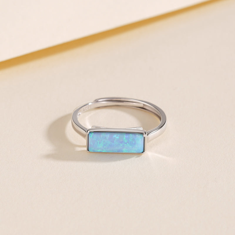 Elegant and Versatile 925 Sterling Silver Ring — Featuring a Rectangular Australian Opal, Open and Adjustable
