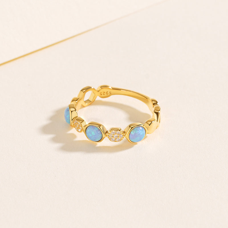 925 Sterling Silver Geometric Opal Ring