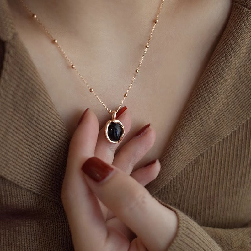 925 sterling silver black agate pendant necklace