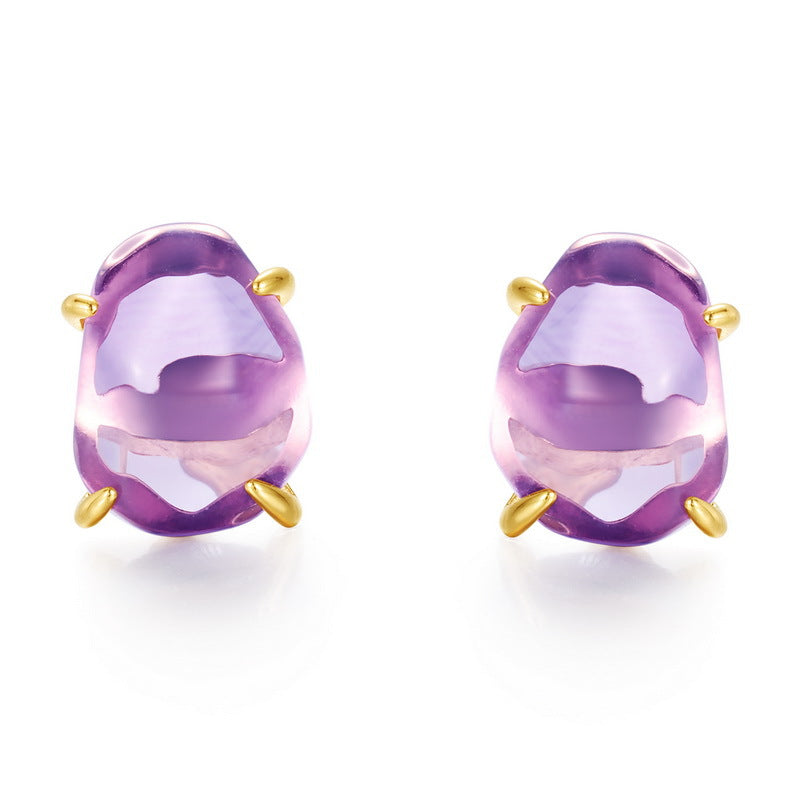 S925 Sterling Silver Gold-plated Irregular Natural Crystal Four-prong Earrings