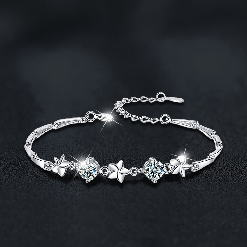 S925 Sterling Silver & Moissanite Five-Leaf Clover Bracelet