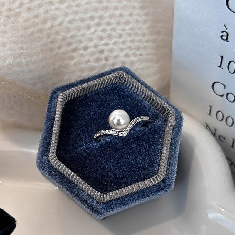 925 sterling silver pearl ring - silvery