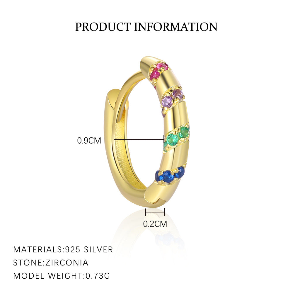 S925 Sterling Silver Colorful Zircon Huggie Earrings