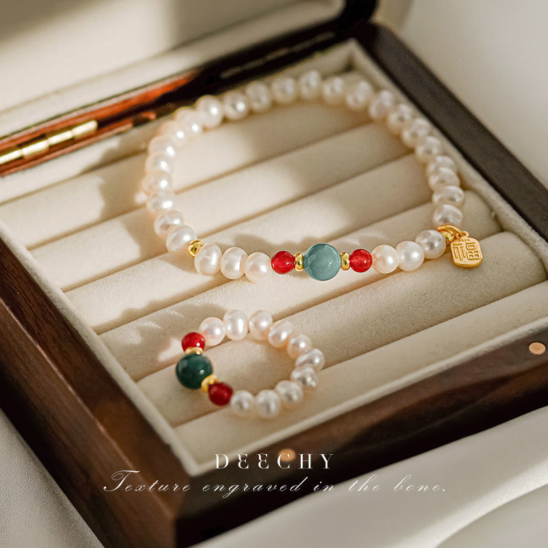 Freshwater pearl agate bead bracelet