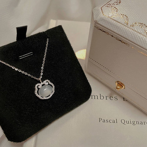 925 sterling silver chalcedony pendant necklace - silvery