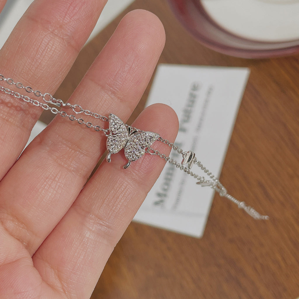 925 sterling silver double-layer butterfly bracelet - silvery