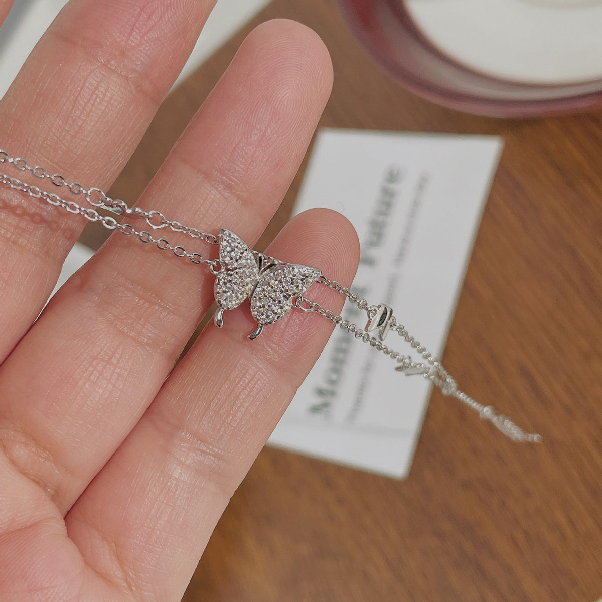 925 sterling silver double-layer butterfly bracelet - silvery
