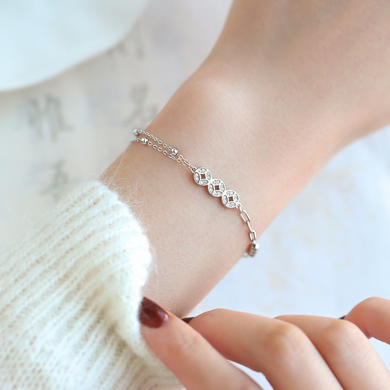 925 pure silver coin pendant, paired with zircon bracelet