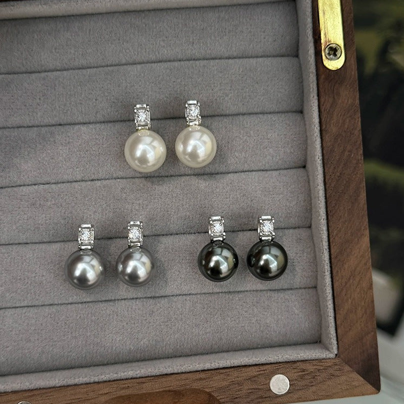 S925 sterling silver pearl earrings - silvery
