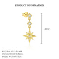 S925 Sterling Silver Star and Moon Stud Earrings with Zirconia