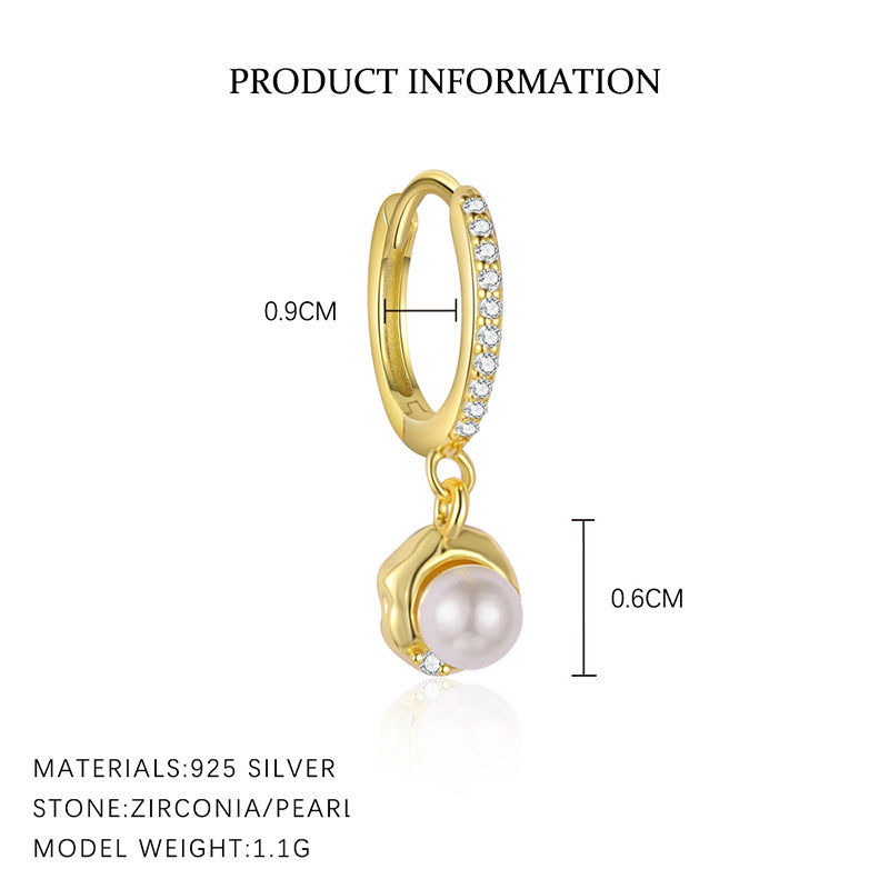 S925 Sterling Silver Geometric Zircon Earrings with Pearls