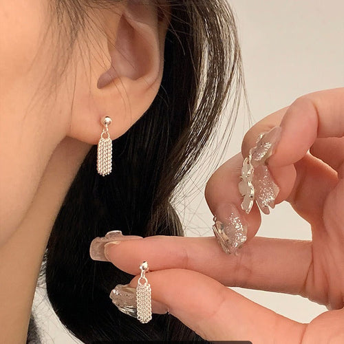 925 sterling silver chain tassel earrings - silvery
