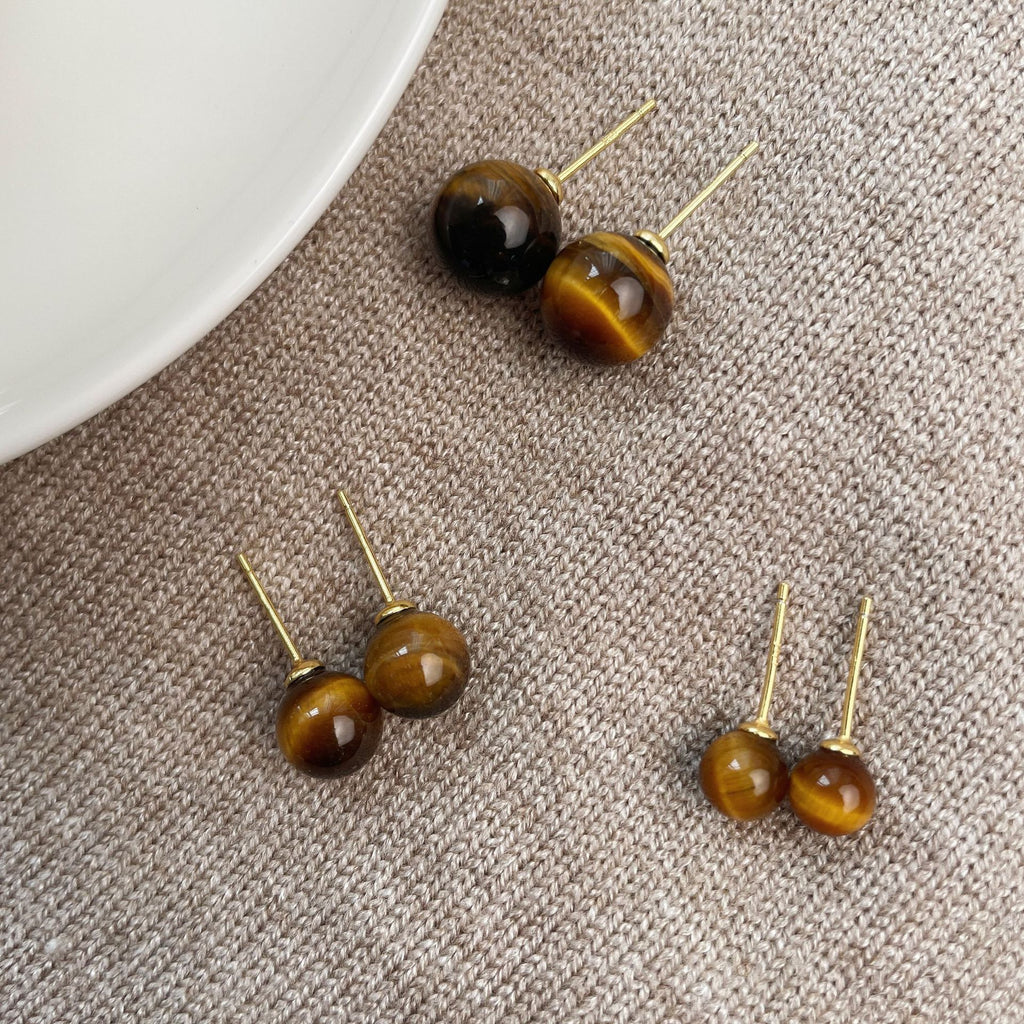 925 sterling silver tiger eye stone earrings - golden