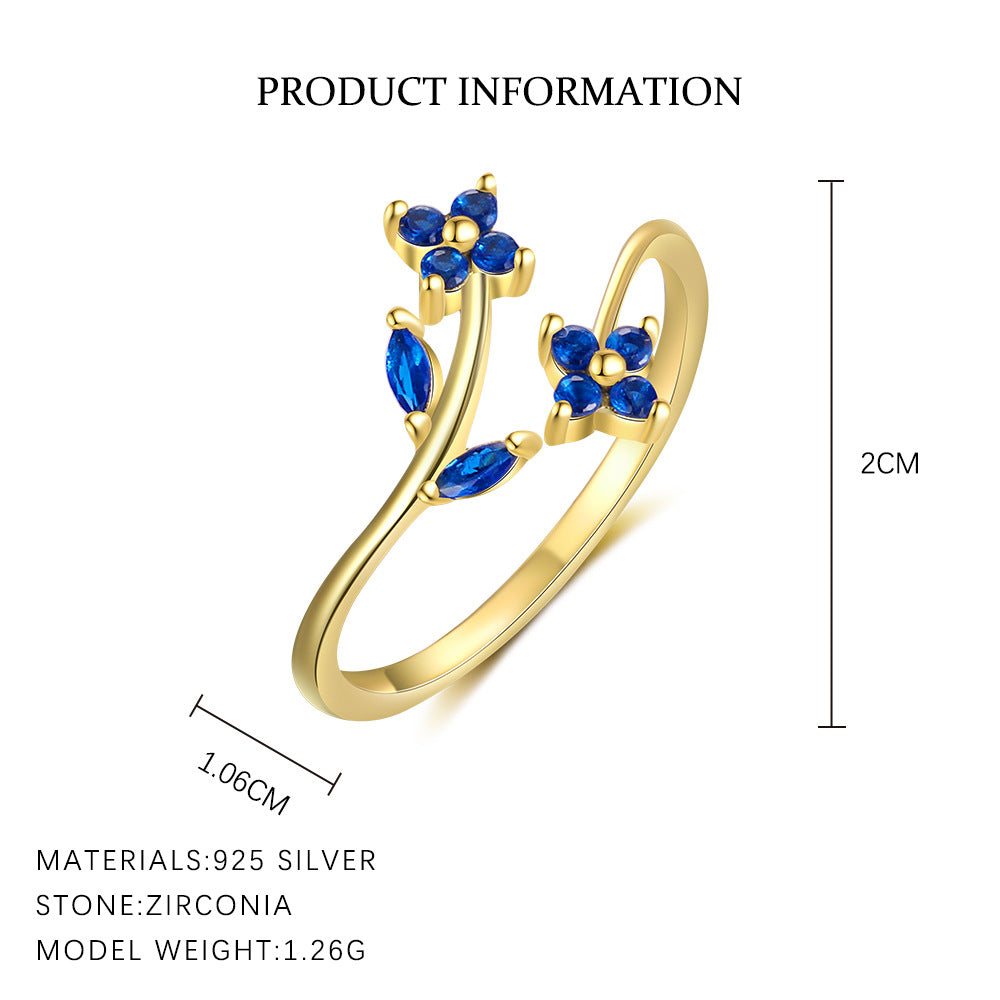 S925 Sterling Silver Open Ring with Colorful Sparkling Zirconia