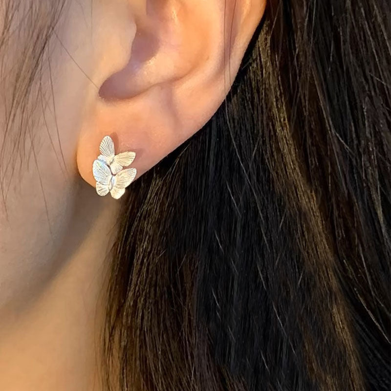 S925 sterling silver butterfly earrings - silvery