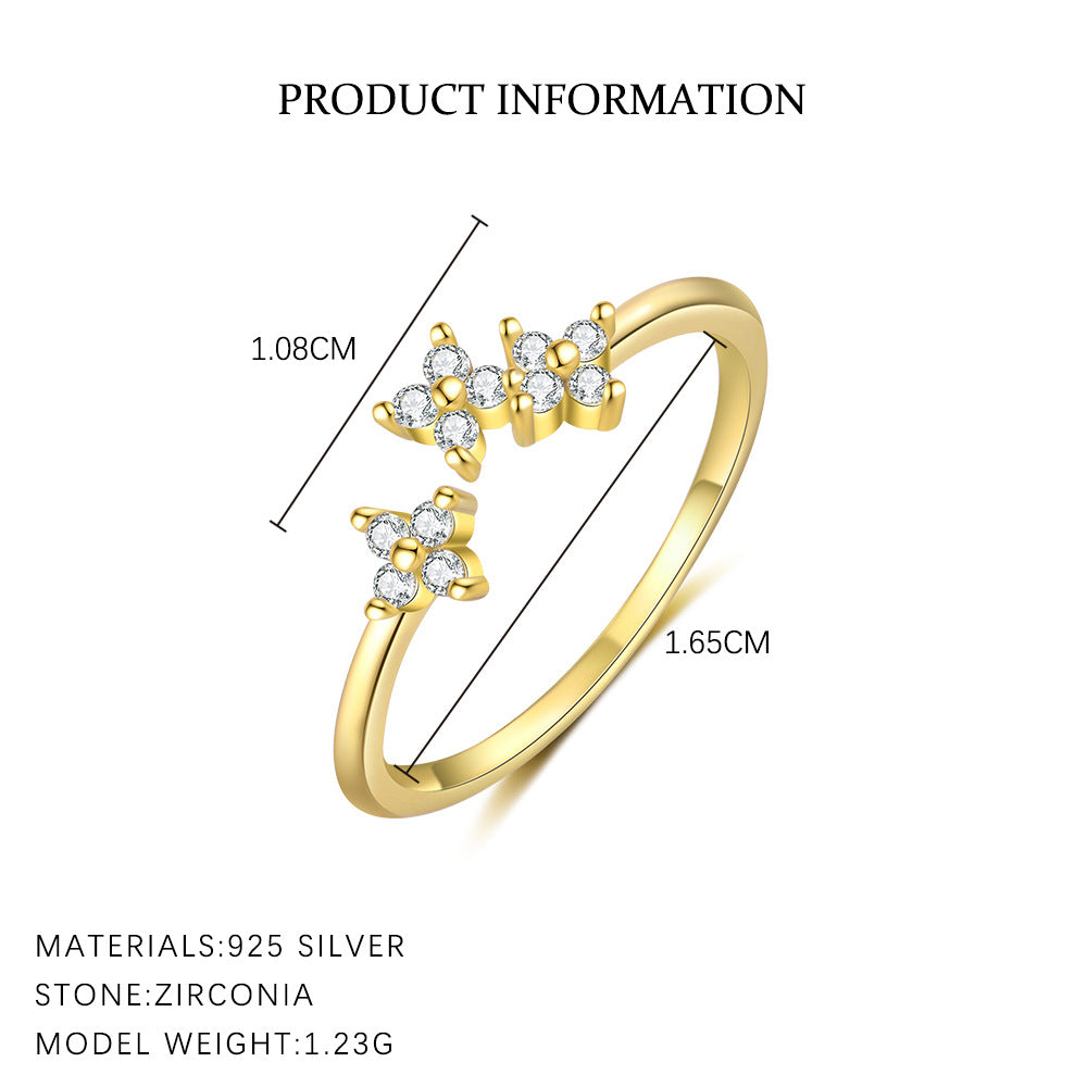 S925 Sterling Silver Flower Ring with Zirconia