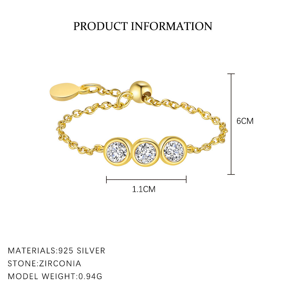S925 Sterling Silver Chain Ring with Zirconia
