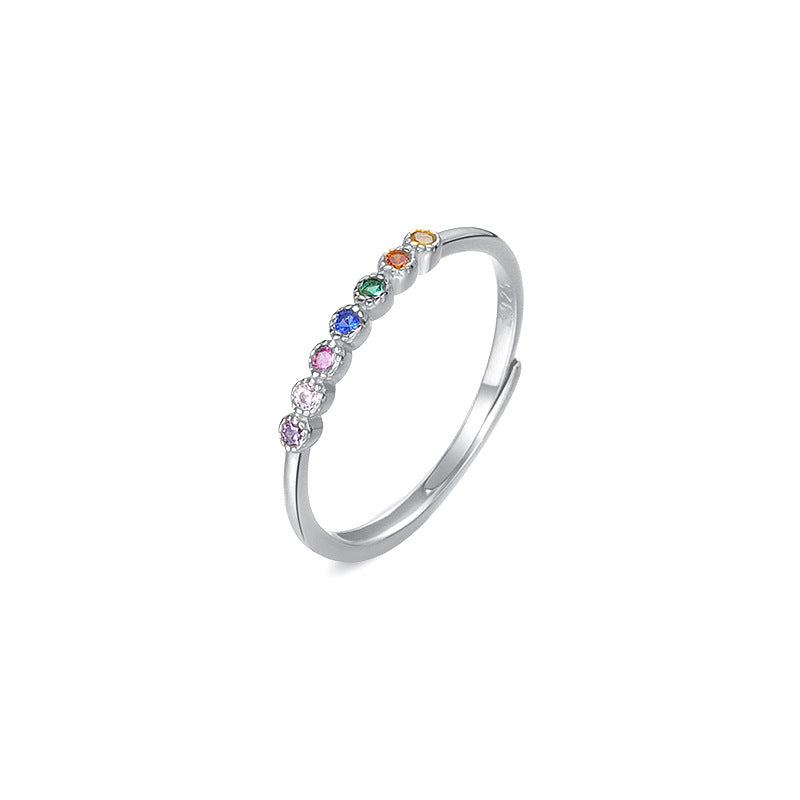 S925 Sterling Silver Rainbow Zircon Ring