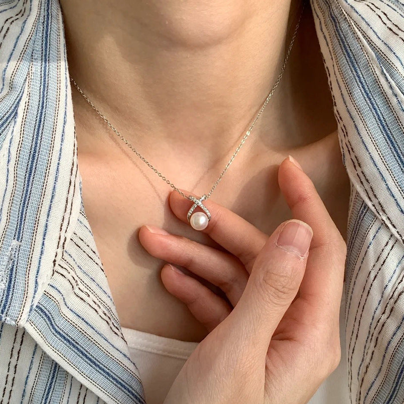 S925 Silver Freshwater Pearl Pendant Necklace - Silvery