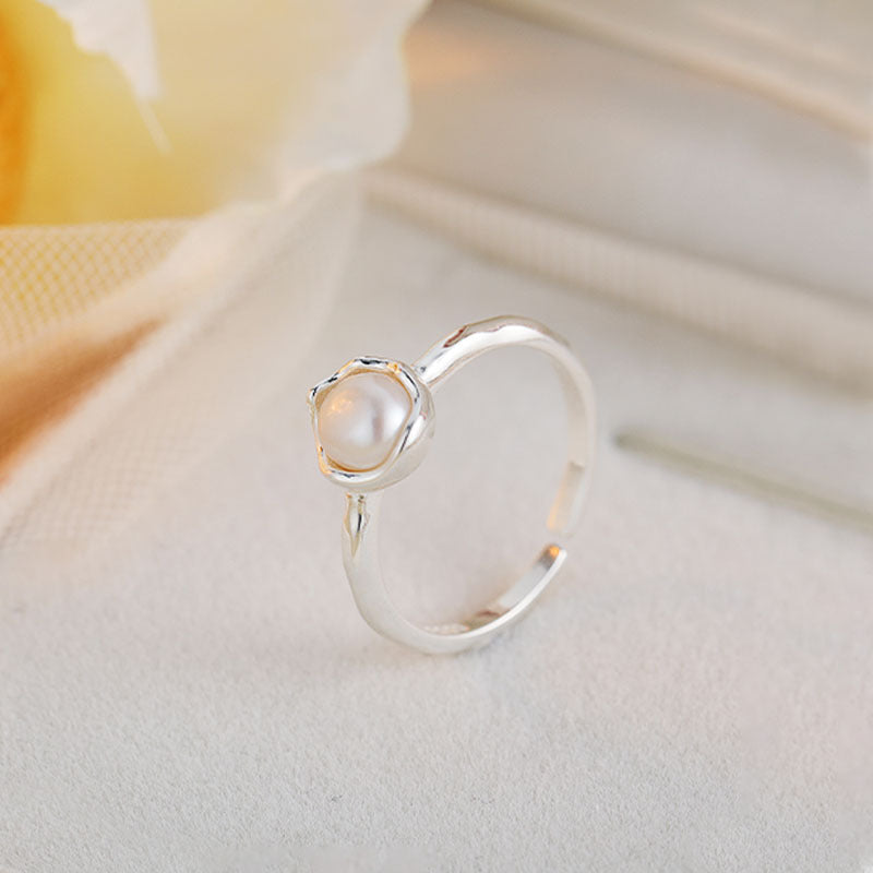 S925 Pure Silver Freshwater Pearl Ring - Silvery