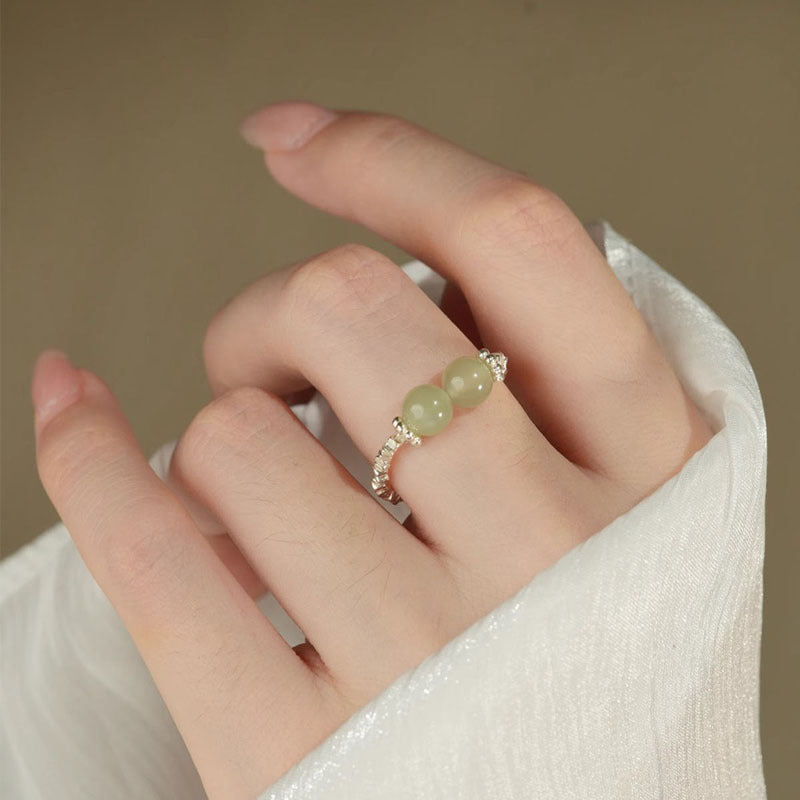 925 Sterling Silver Hotan Jade Ring - Silvery