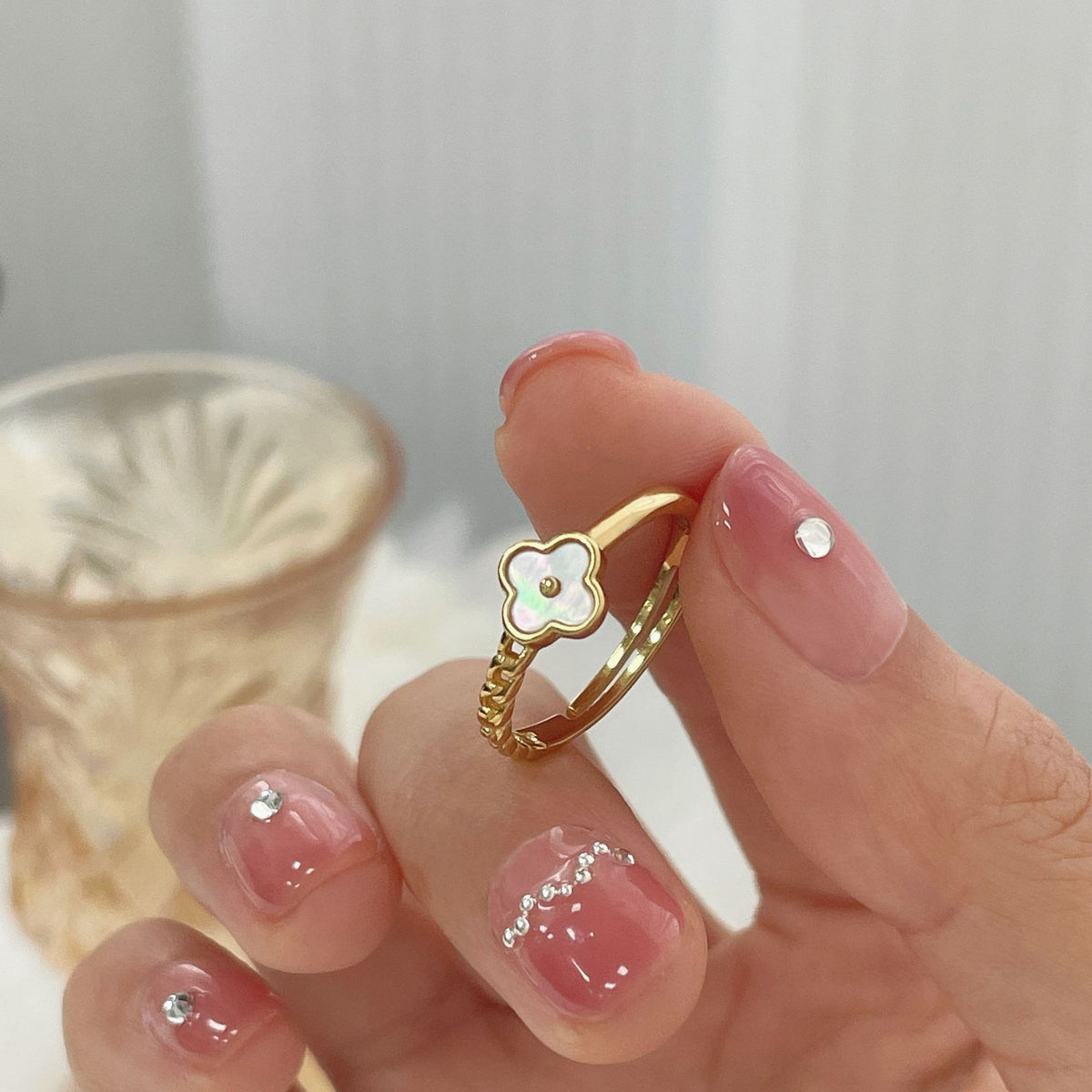 925 sterling silver four-leaf clover ring