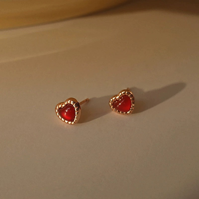 925 sterling silver heart earrings - champagne golden