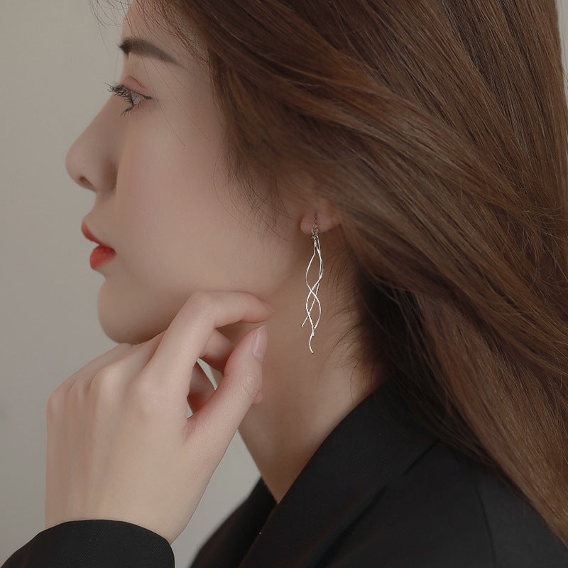925 sterling silver long ear line - silvery