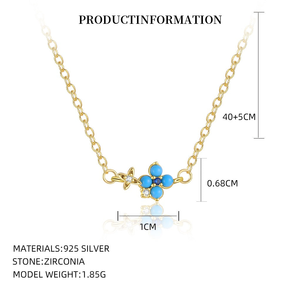S925 Sterling Silver Turquoise Stud Earrings and Necklace Set