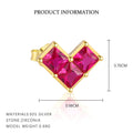 S925 Sterling Silver Heart-Shaped Red Zircon Stud Earrings
