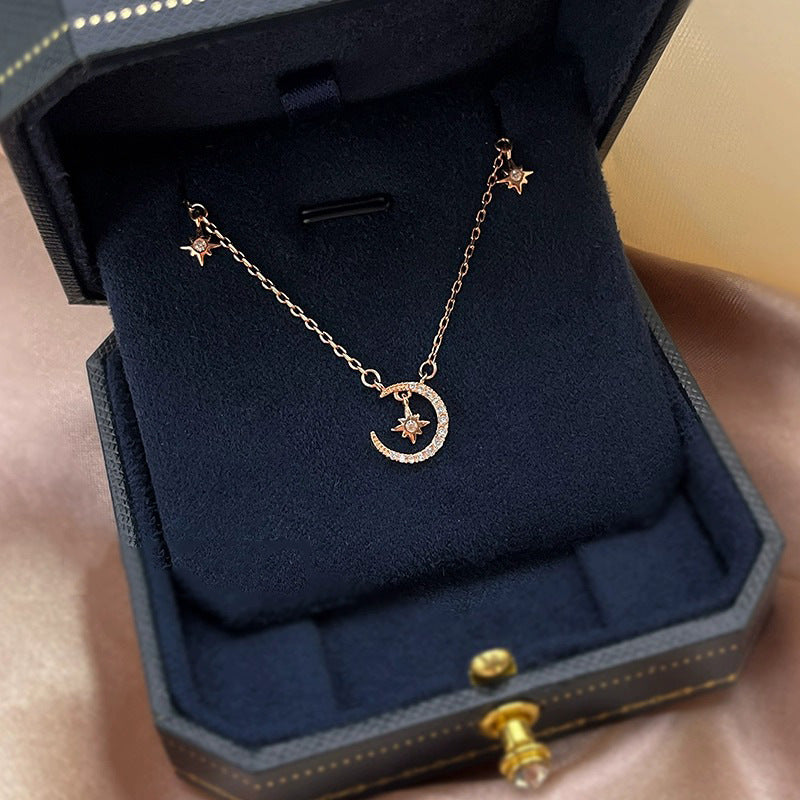 925 sterling silver star and moon pendant necklace