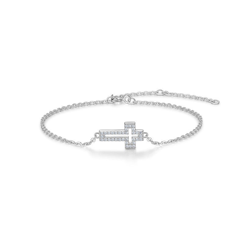 S925 Sterling Silver Non-Tarnishing Moissanite Cross Bracelet